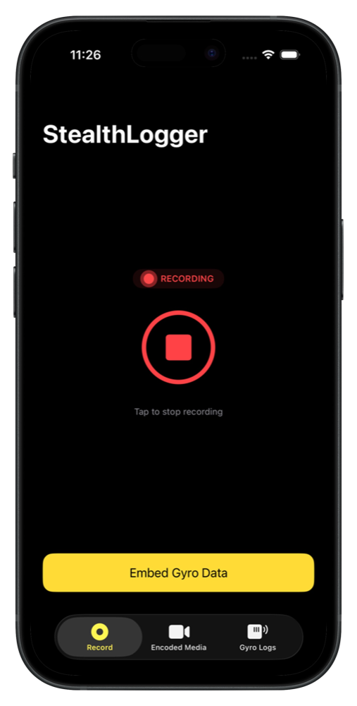 StealthLogger's Record tab during an active session